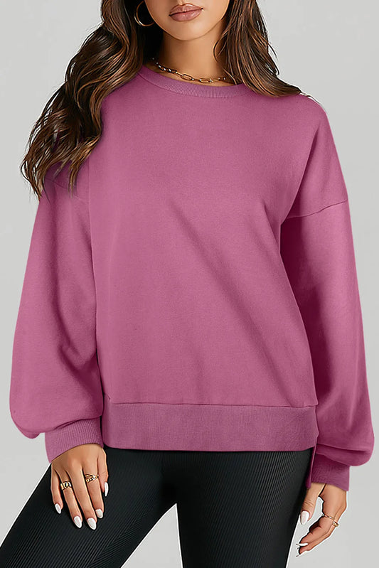 Valerian Solid O Neck High Low Hem Pullover Sweatshirt - Chic Meadow Boutique 