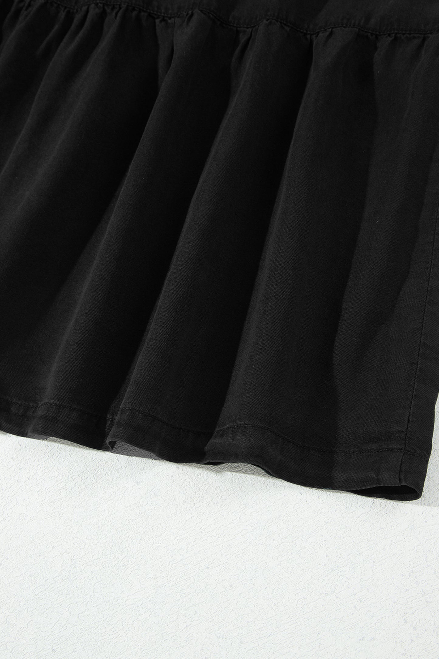 Black Elastic Waist Ruffled Tiered Flared Denim Maxi Skirt