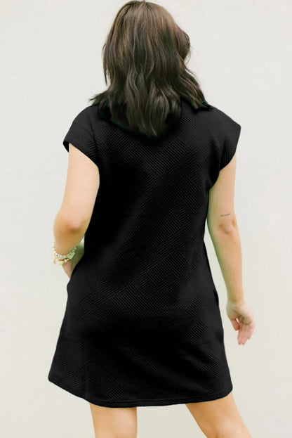 Black Textured Cap Sleeve T Shirt Dress - Chic Meadow Boutique 