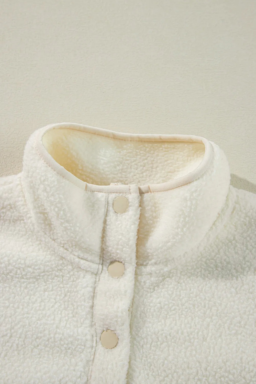 White Fleece Placket Turn-down Collar Drop Shoulder Sweatshirt - Chic Meadow Boutique 