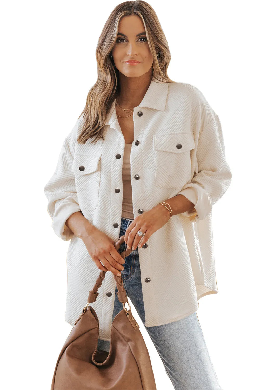 Solid Textured Flap Pocket Buttoned Shacket - Chic Meadow Boutique 