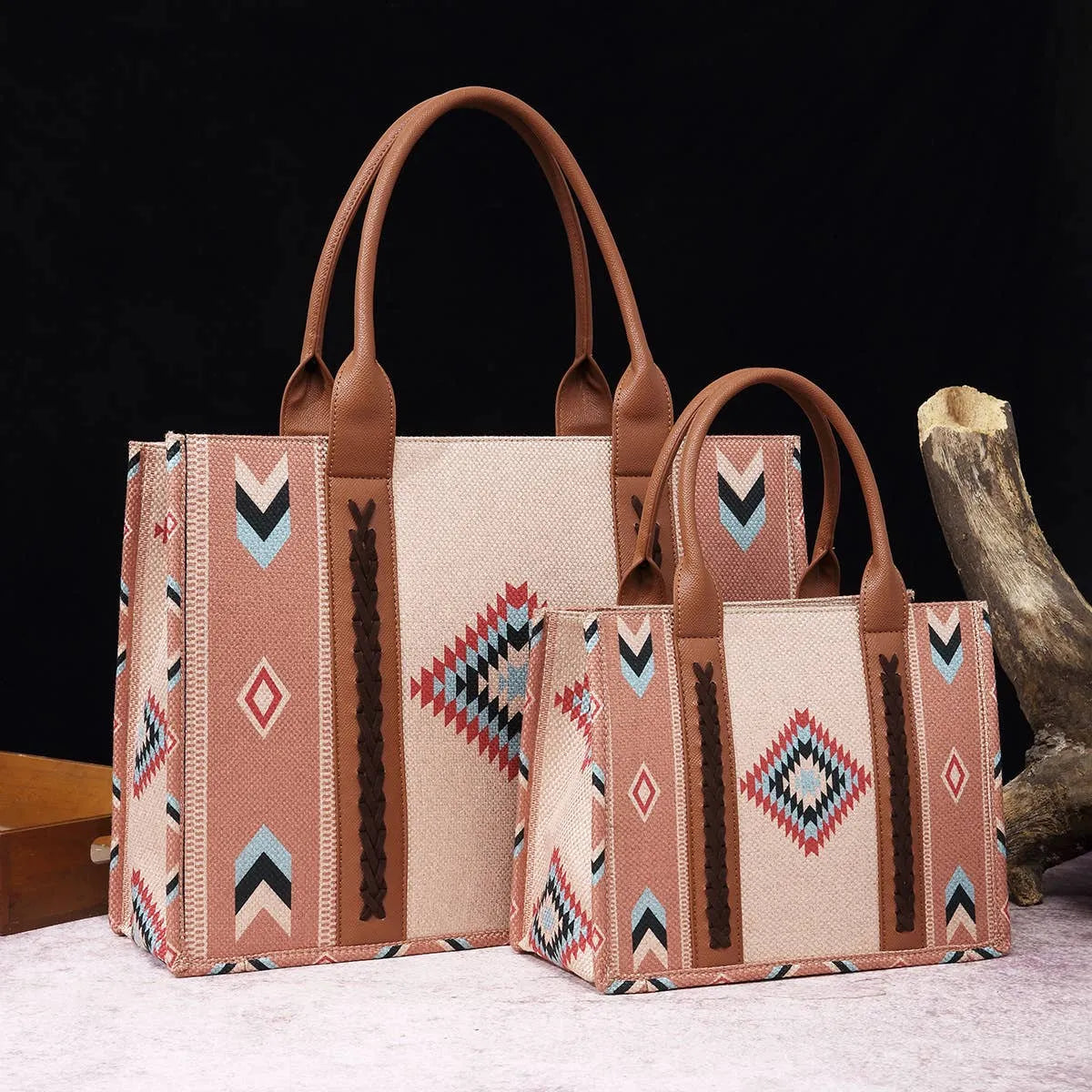 Women's Crossbody Bag Bohemian Retro Western Printed Handbag - Beige and Terra-Cotta - Chic Meadow Boutique 