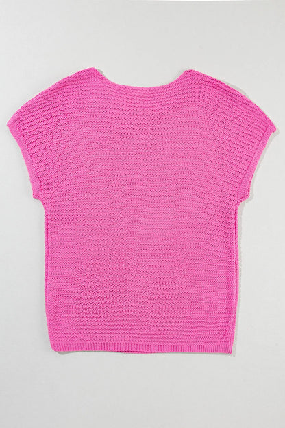 Pink Solid Loose Knit Short Dolman Sleeve Sweater - Chic Meadow Boutique 