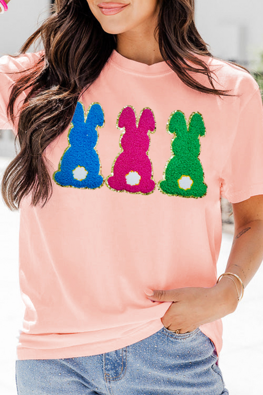 Pink Easter Bunny Chenille Patched Graphic Tee