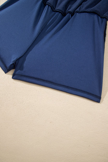 Navy Blue Long Sleeve Zip-Up Top Elastic Waist Skort Set