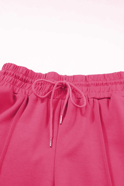 Rose Red Terry Knit Drawstring Smocked Waist Wide Leg Sweatpants - Chic Meadow Boutique 