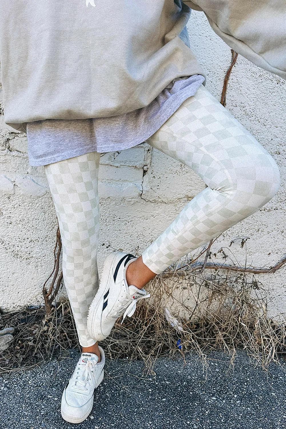 Bottoms/Leggings Gray Checkered Pattern High Waist Skinny Leggings