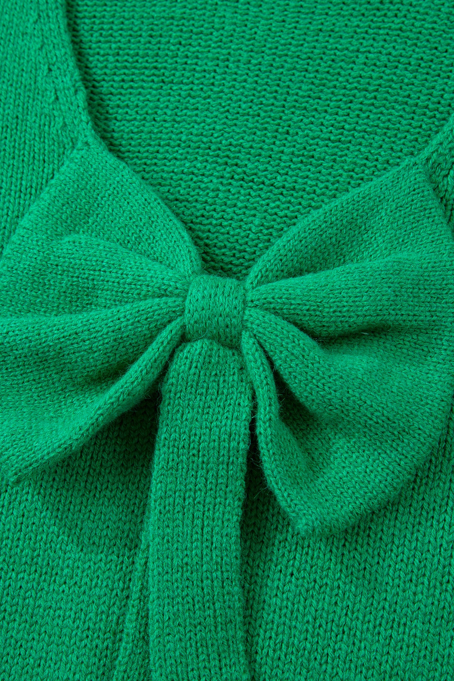 Bright Green Festive Bow Backless Bubble Sleeve Sweater