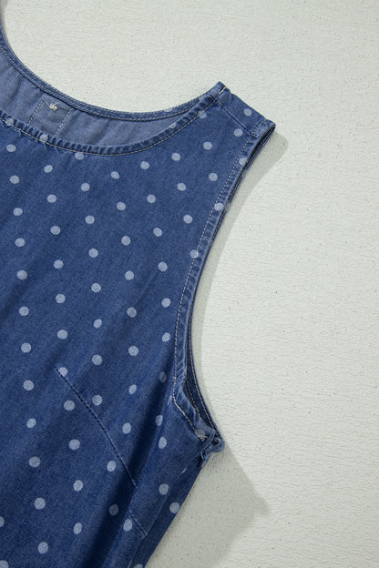 Blue Polka Dot Ruffle Hem Sleeveless Shift Dress Mini Vacation Wholesale