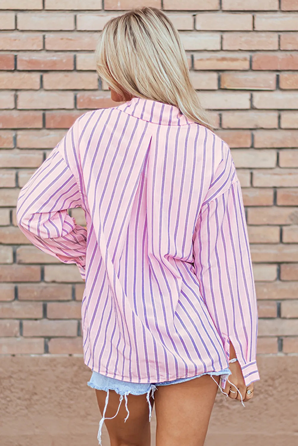 Pink Stripe Chest Pocket Casual Shirt - Chic Meadow Boutique 