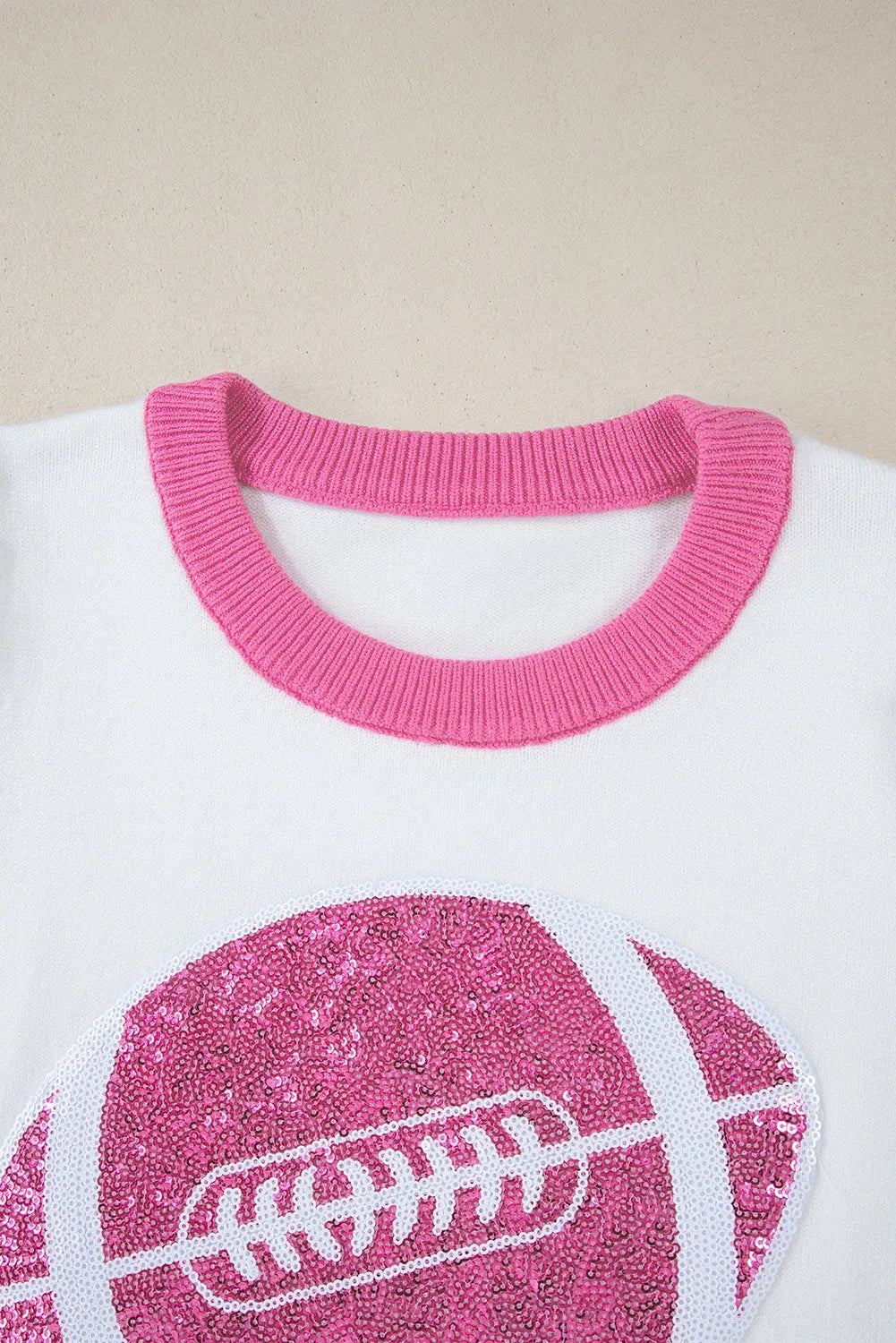 Pink Sequin Rugby Color Block Puff Short Sleeve Sweater - Chic Meadow Boutique 