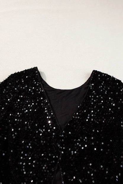 Black Sequin Long Sleeve Cutout Back Top - Chic Meadow Boutique 