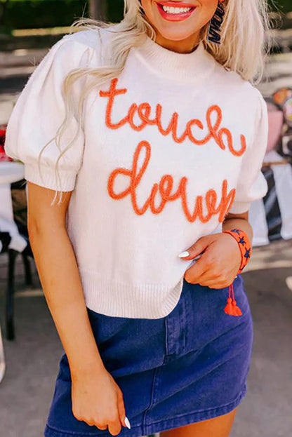 White Touchdown Tinsel Puff Short Sleeve Crew Neck Sweater - Chic Meadow Boutique 