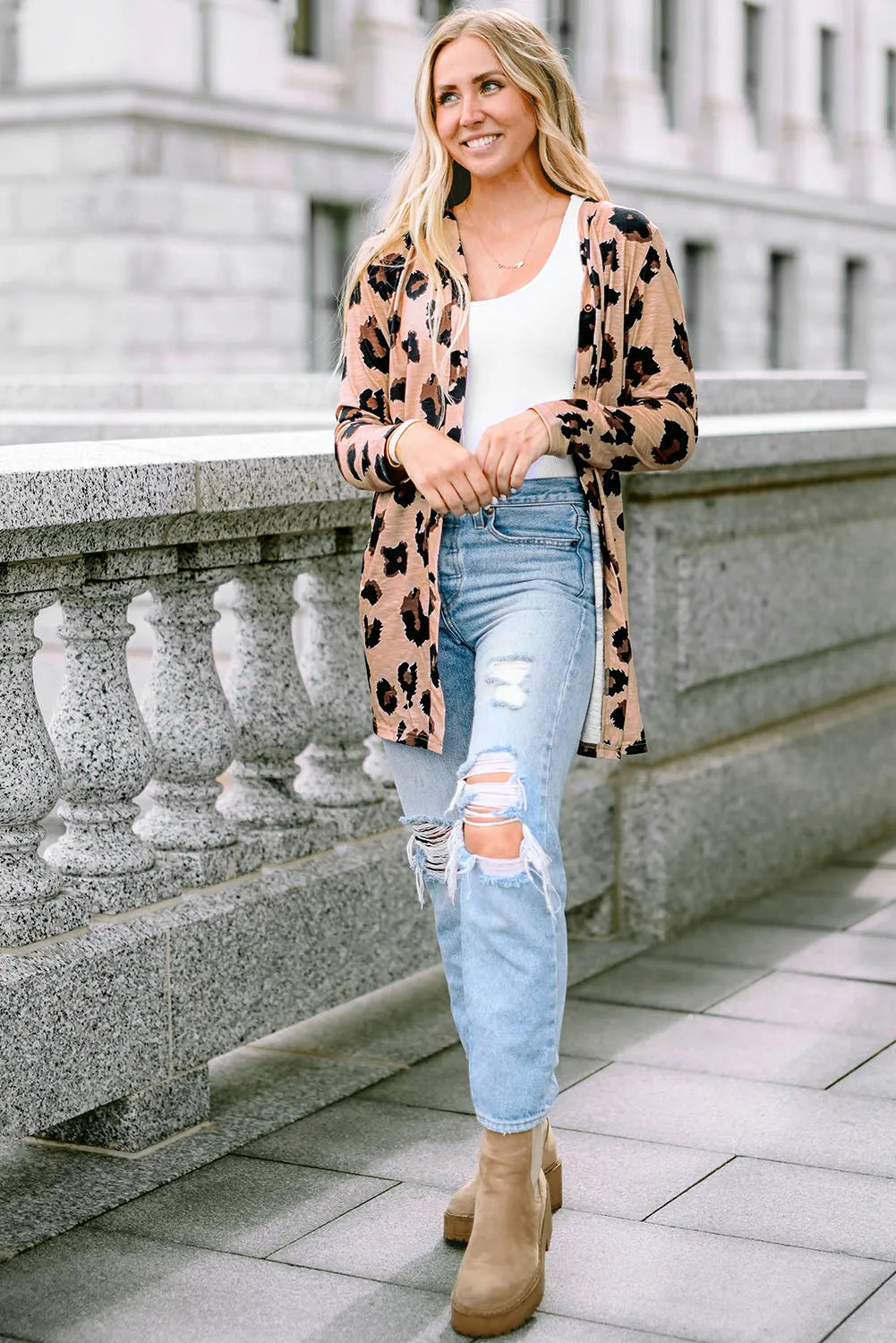 Leopard Printed Open Front Cardigan - Chic Meadow Boutique 