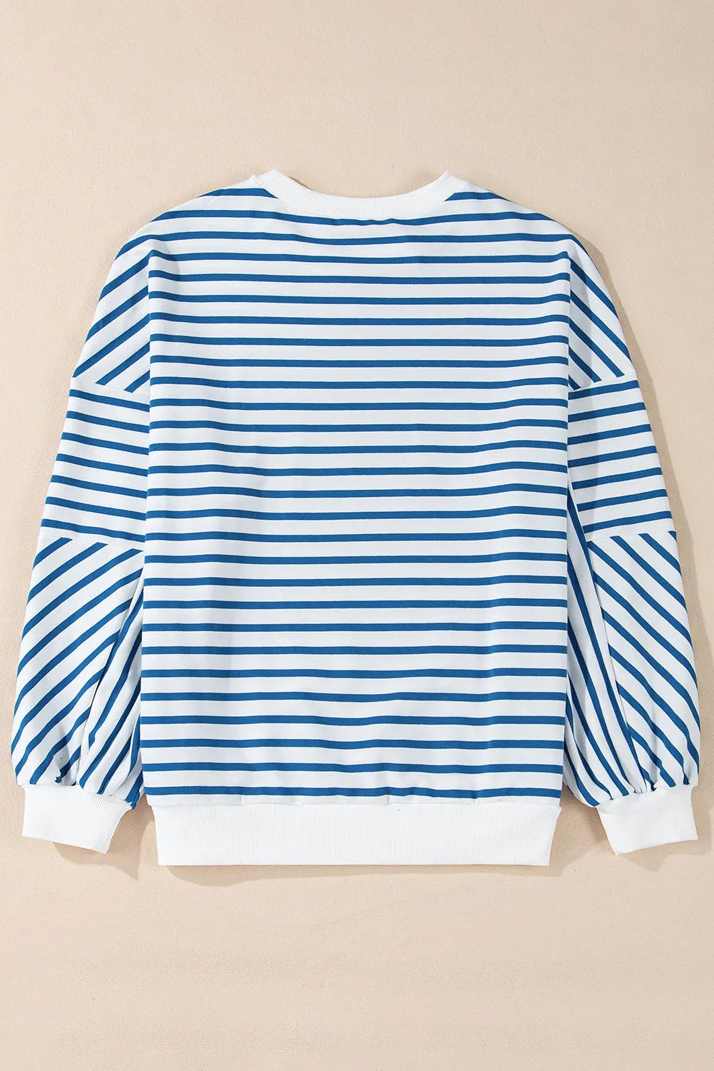 Blue Stripe Drop Shoulder Crew Neck Loose Sweatshirt - Chic Meadow Boutique 