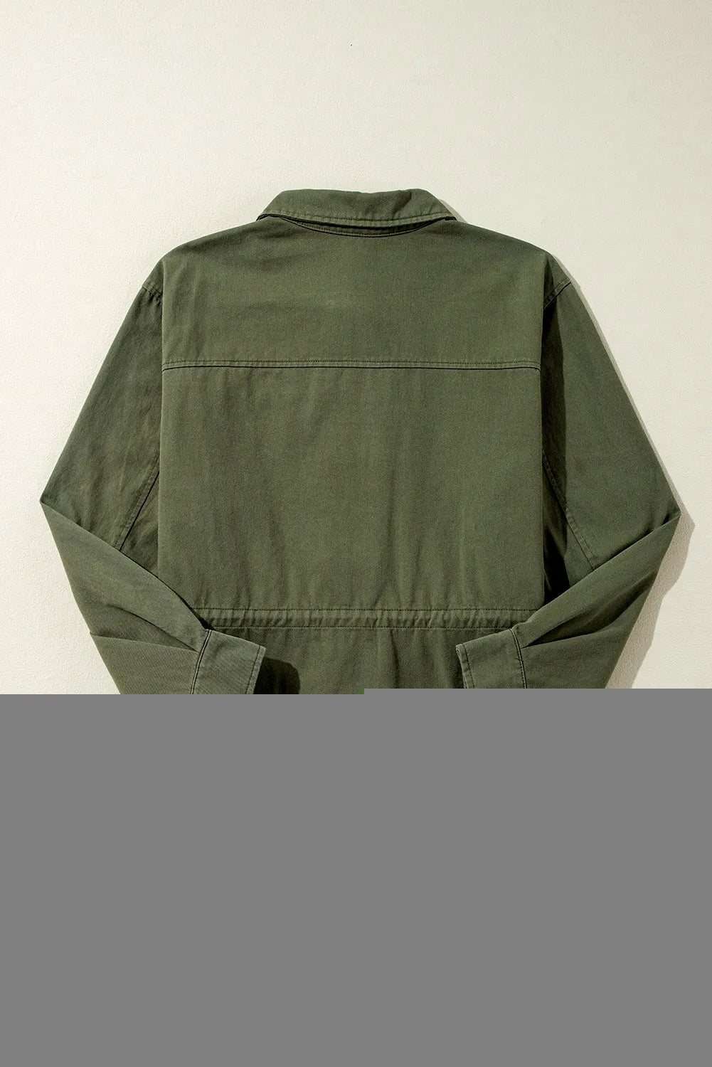 Outerwear/Jackets Moss Green Snap Button Zipper Tight Waist Collared Jacket