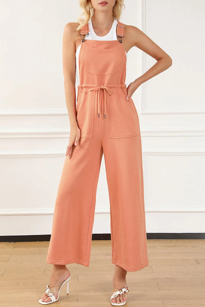 Orange Pocketed Drawstring Wide Leg Overalls - Chic Meadow Boutique 