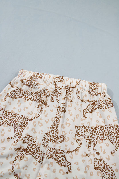 Yellow Leopard Print Colorblock Pocket Placket Long Sleeve Lounge Set