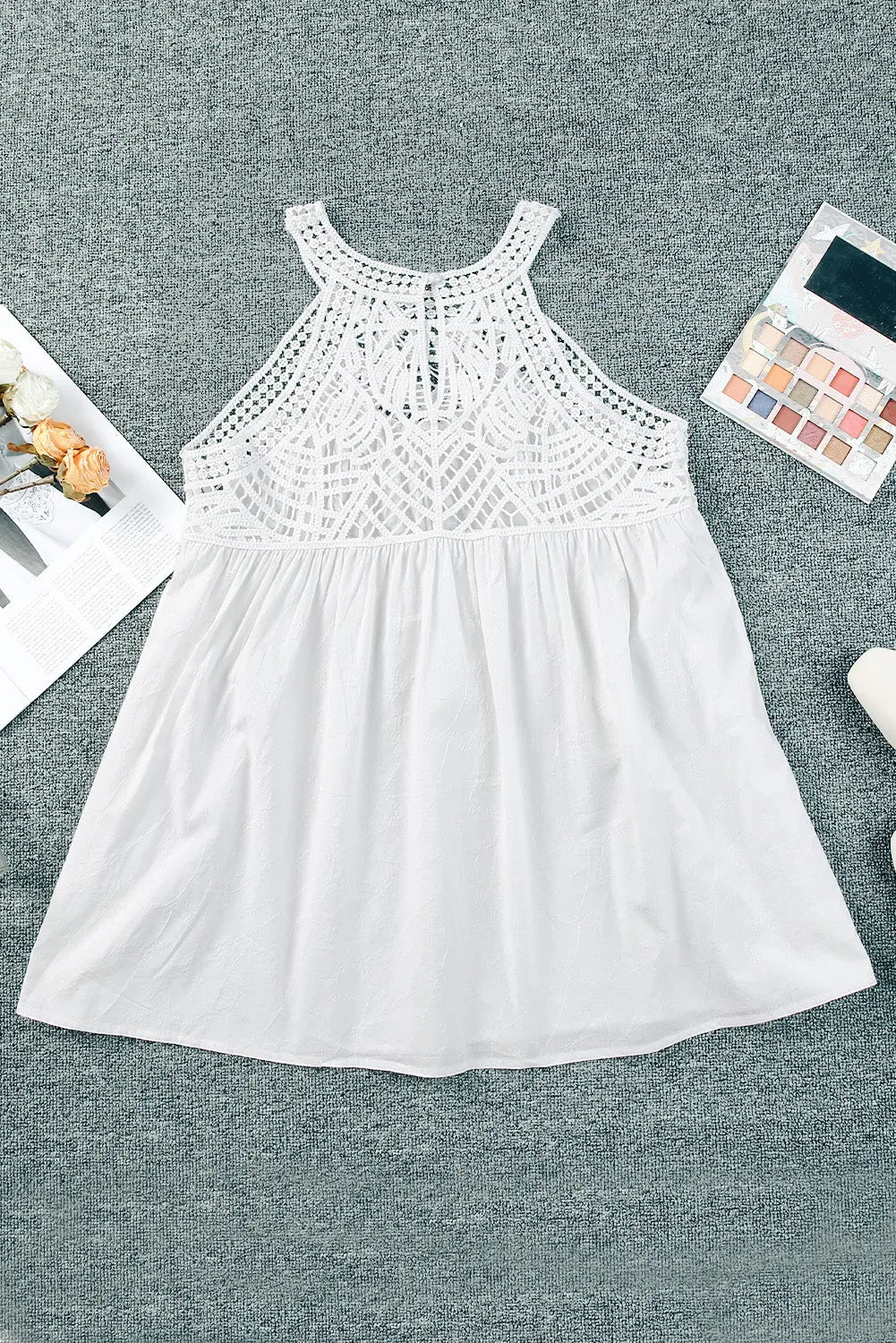 White Lace Crochet Sleeveless Babydoll Top - Chic Meadow Boutique 