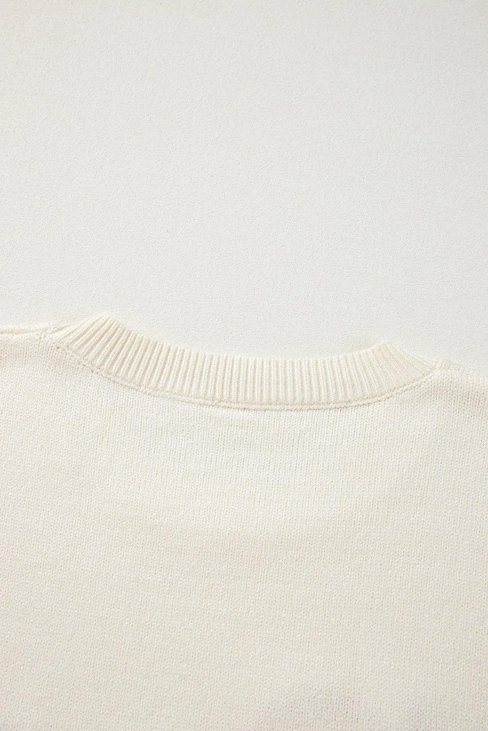 Sweaters & Cardigans/Sweaters Apricot Boo Knitted Pattern Ribbed Edge Drop Shoulder Sweater