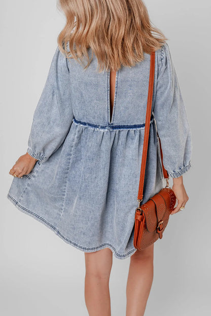 Beau Blue Light Wash High Waist Loose Fit Denim Mini Dress - Chic Meadow Boutique 