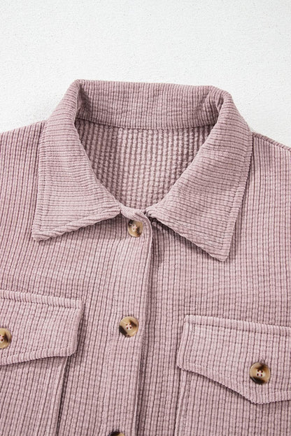 Outerwear/Jackets Light Pink Corduroy Flap Pocket Button Up Shacket