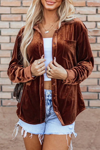 Chestnut Chest Pocket Velvet Shirt - Chic Meadow Boutique 