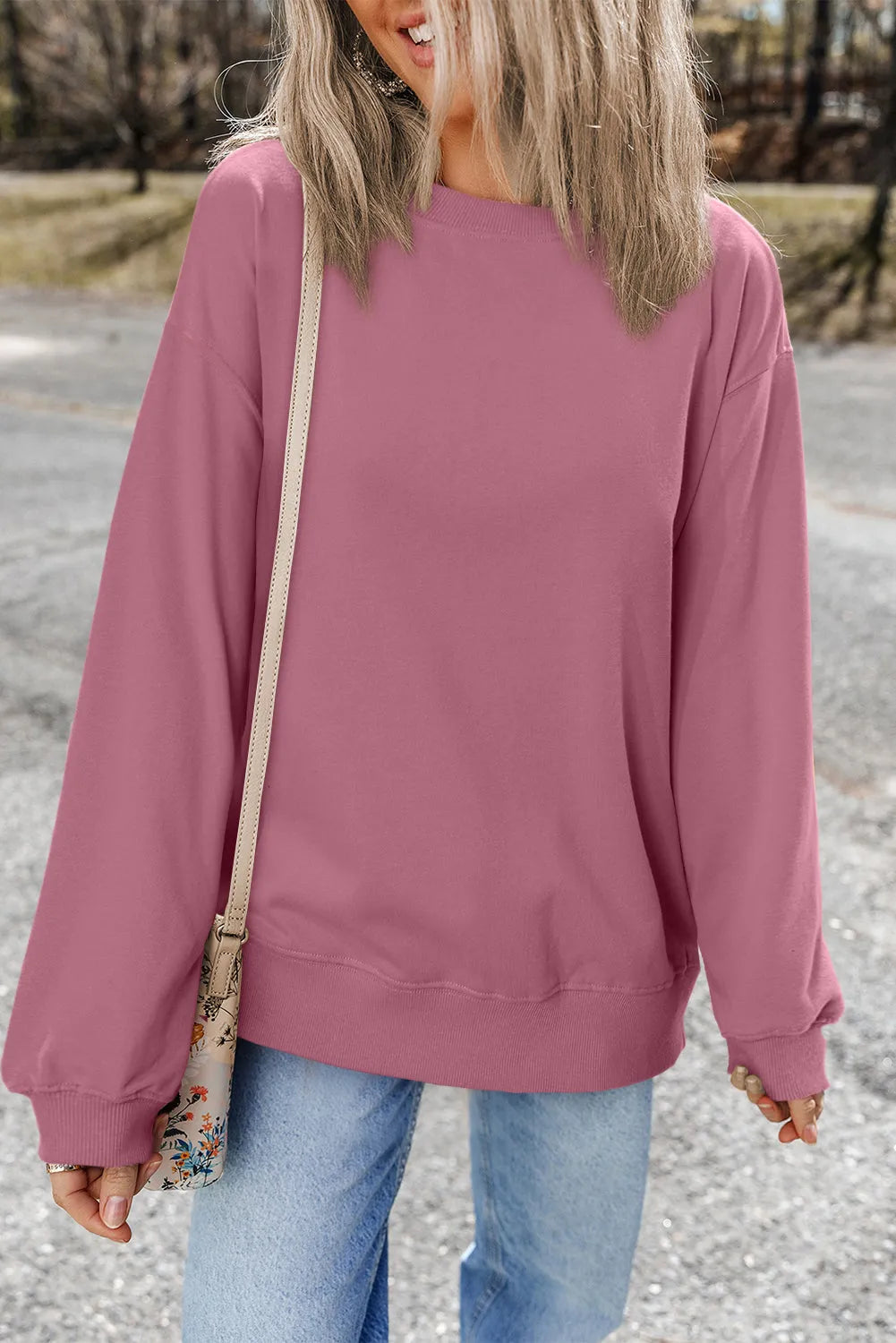 Valerian Plain Drop Shoulder Crewneck Pullover Sweatshirt - Chic Meadow Boutique 