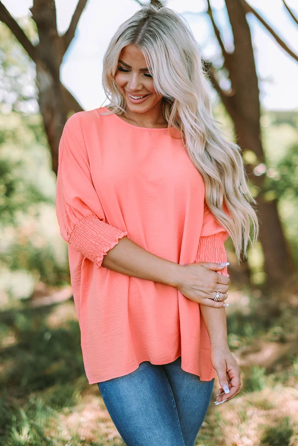 Pink Smocked Wrist Shift Top - Chic Meadow Boutique 