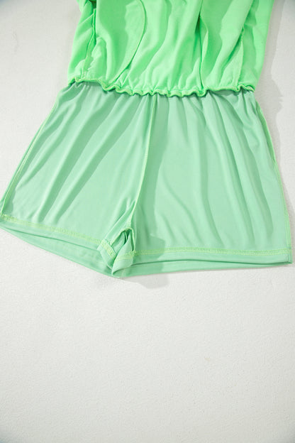 Green Slim Tank Top Elastic Waist Mini Skort 2pcs Outfit