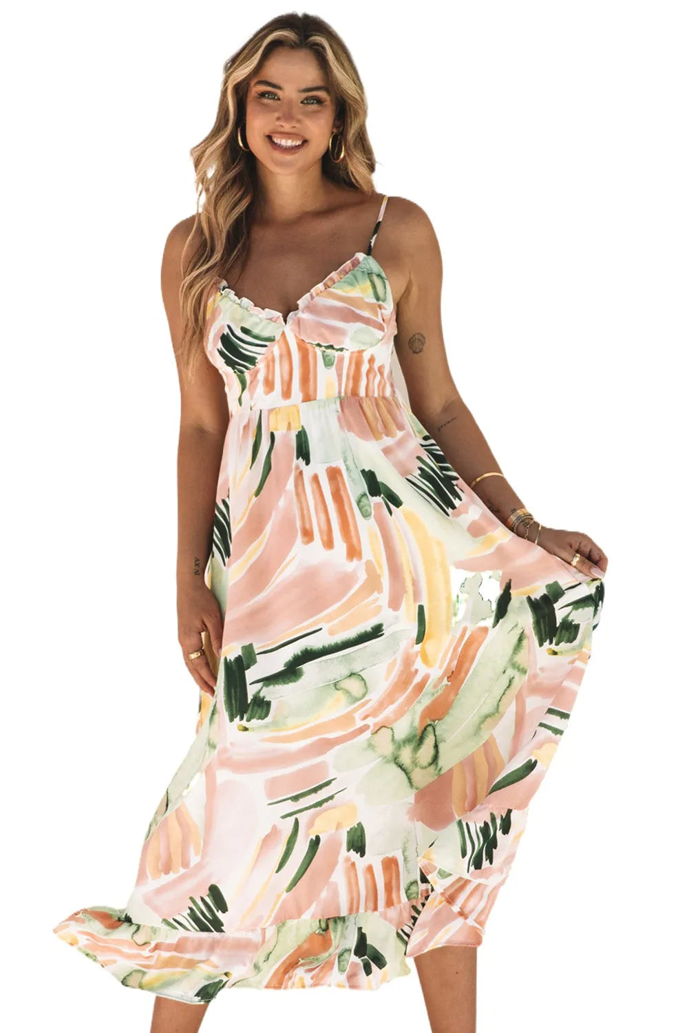 Multicolor Spaghetti Straps Graffti Print Long Dress - Chic Meadow Boutique 