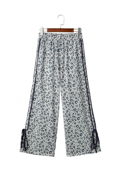 Khaki Leopard High Waist Side Bow Straight Leg