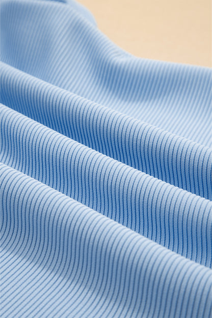 Beau Blue Textured Ruffled Sleeve Zipped Top and Wide Leg Pants Set