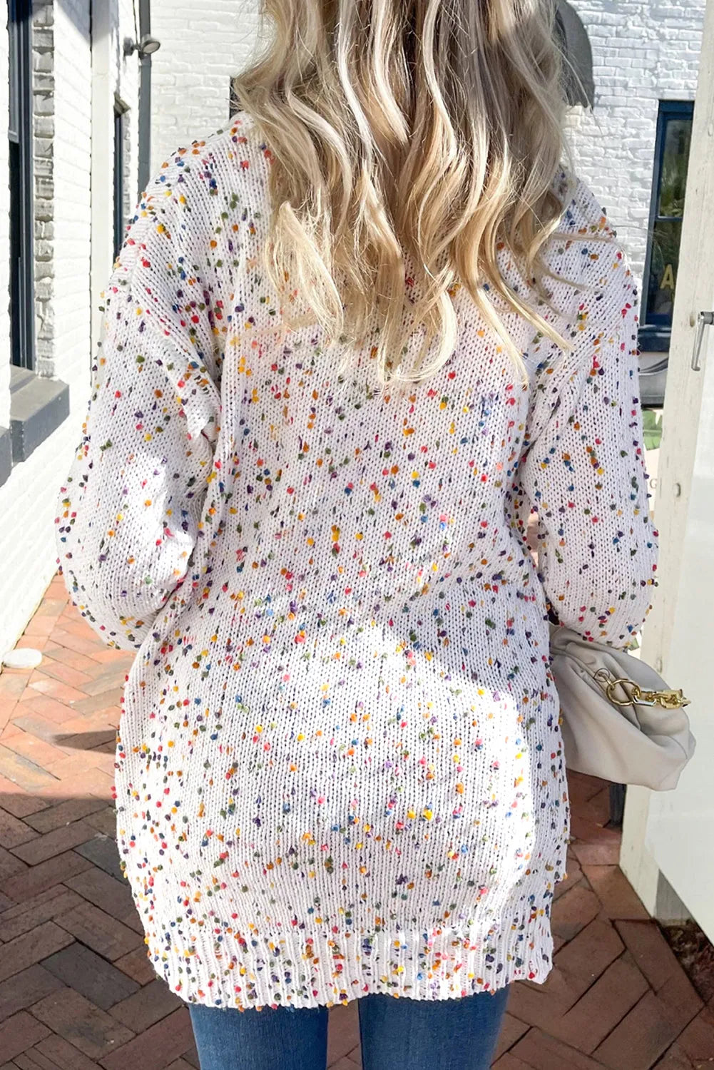 White Multicolor Dotted Rib Knit Long Sleeve Cardigan - Chic Meadow Boutique 