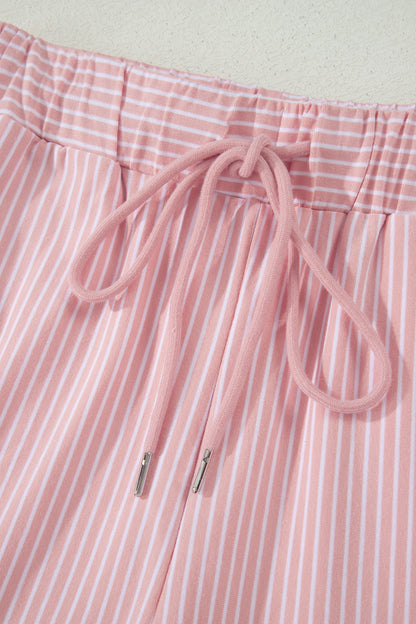 Pink Stripe Dolman Sleeve Polo Shirt and Drawstring Shorts Set