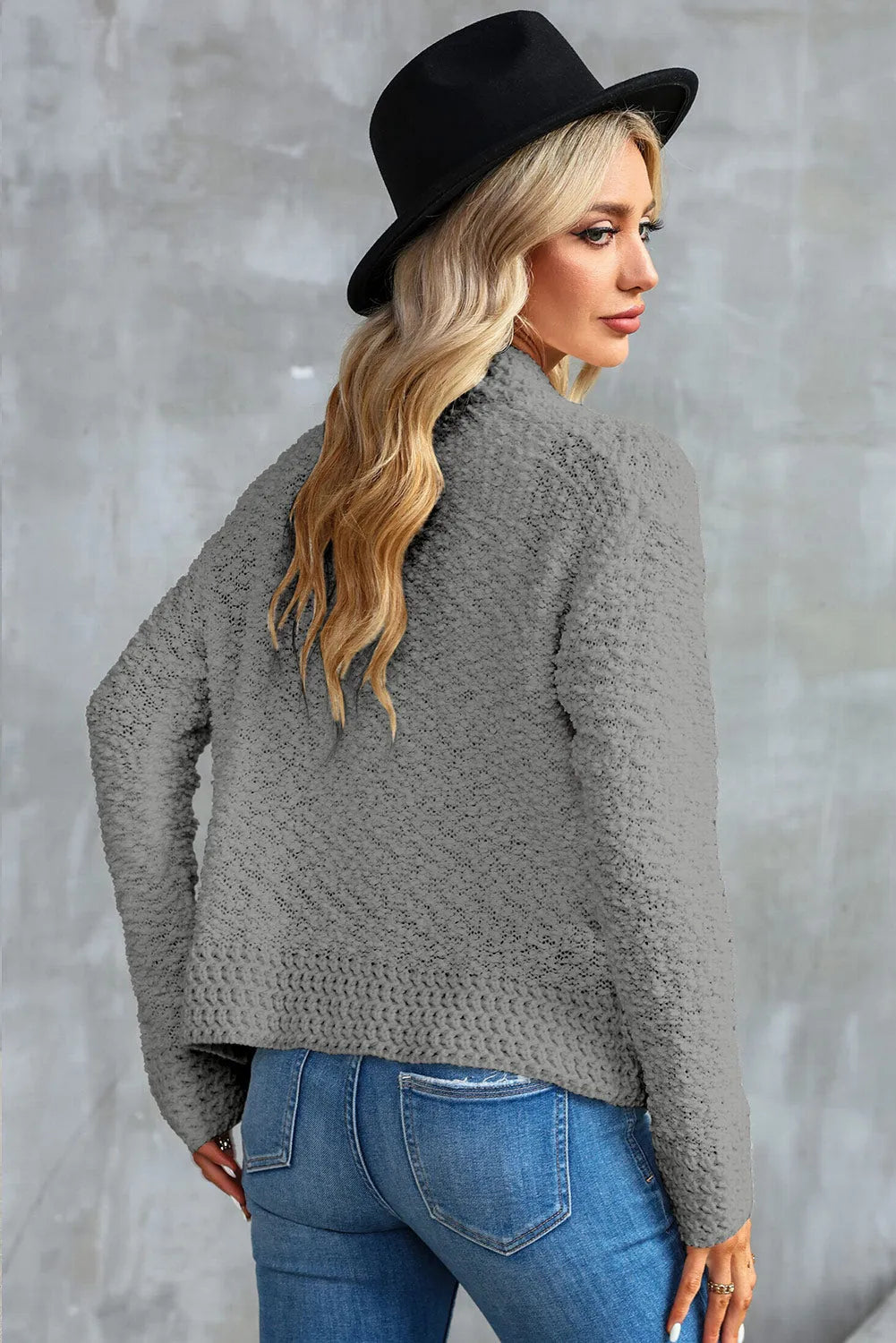 Gray Popcorn Knit Open Front Cardigan - Chic Meadow Boutique 