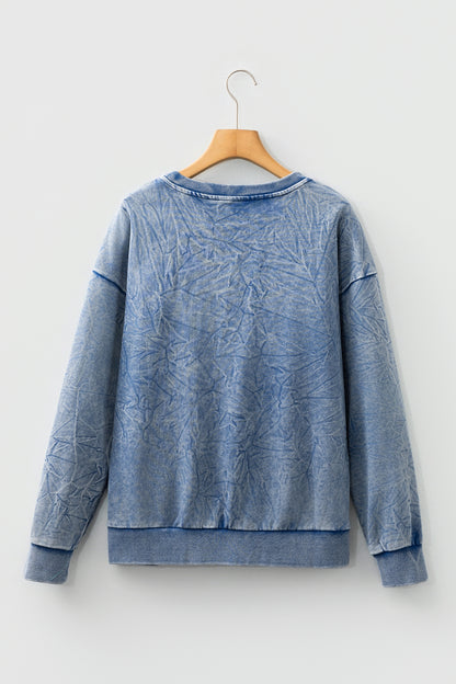 Real Teal saved by grace Letter Embroidery Mineral Wash Loose Sweatshirt