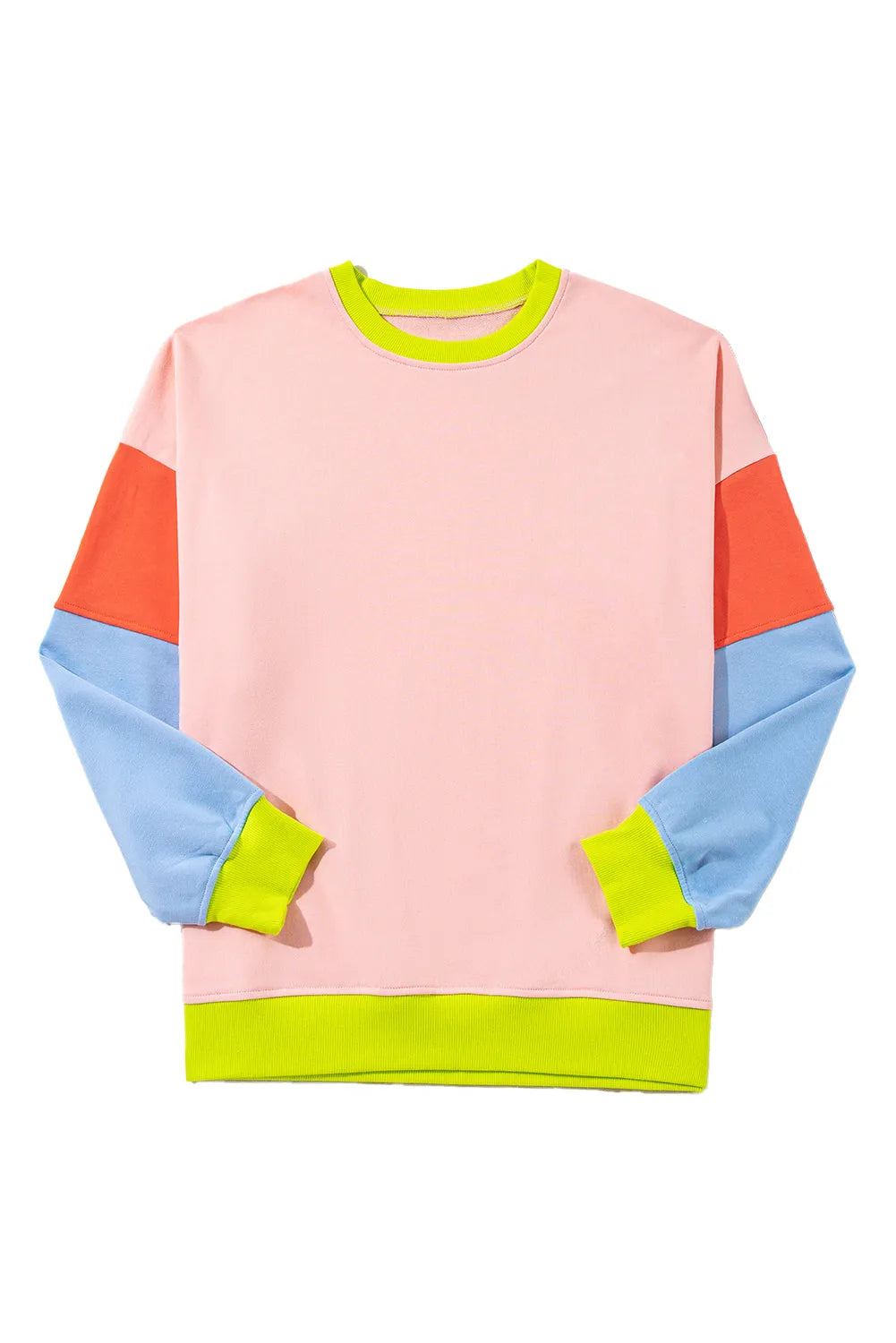 Light Pink Plus Size Colorblock Patchwork Crew Neck Sweatshirt - Chic Meadow Boutique 