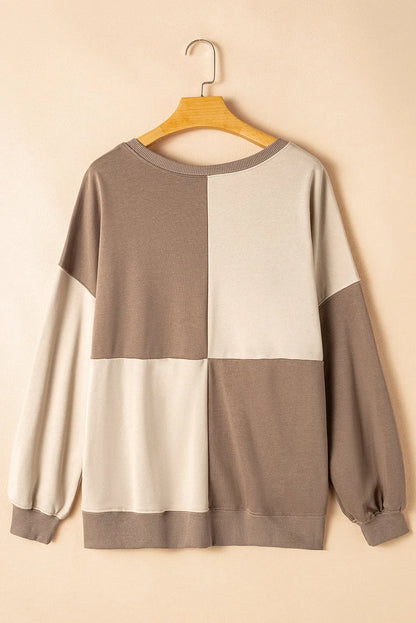 Parchment Colorblock Henley High Low Oversize Sweatshirt - Chic Meadow Boutique 