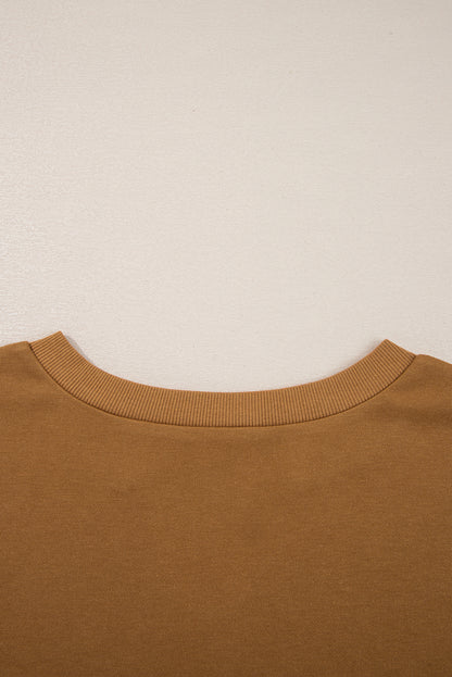 Multicolor Oversized Mixed Textured Split Neck High Low Patchwork Sweatshirt