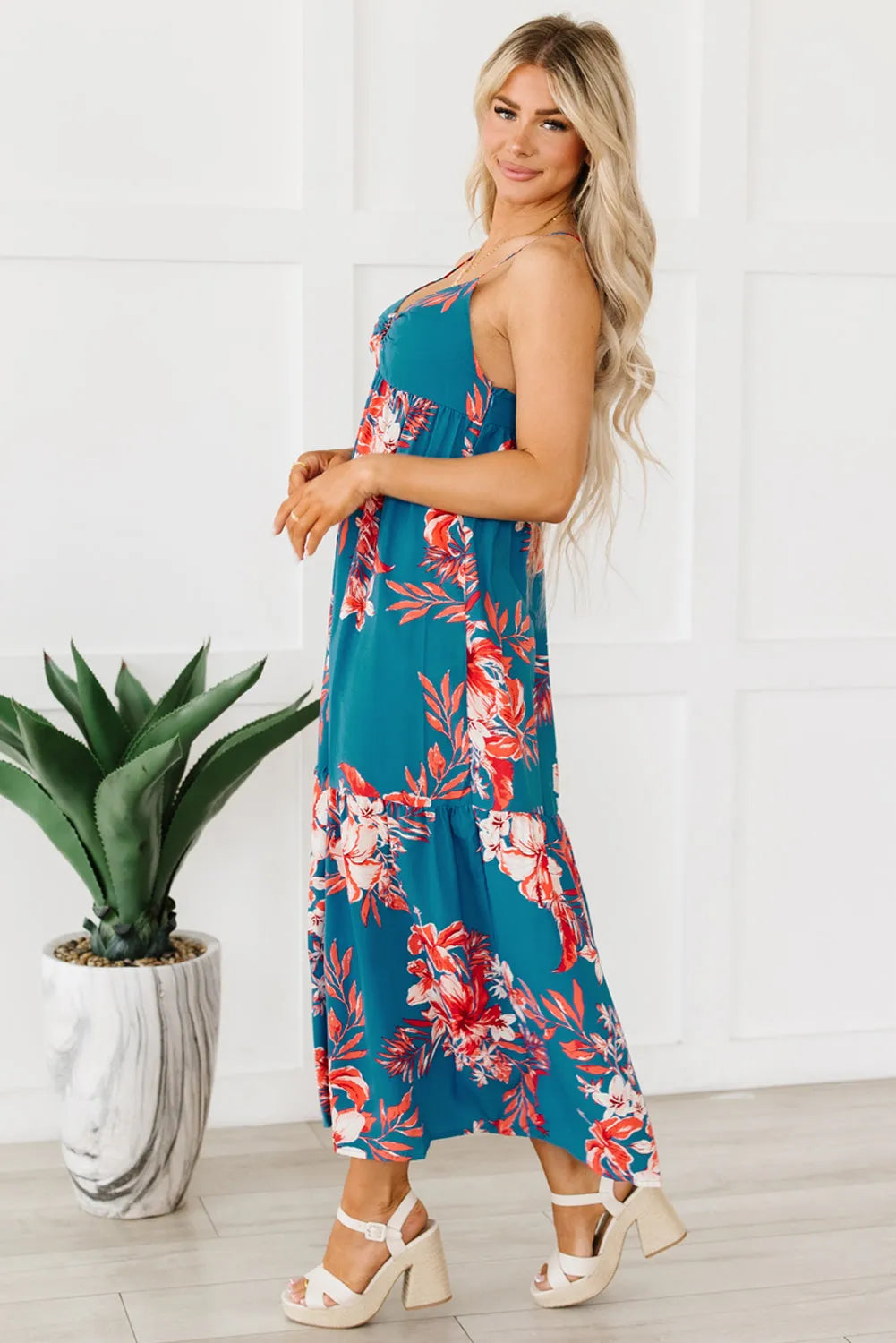 Sky Blue Strappy Open Back Floral Maxi Dress - Chic Meadow Boutique 