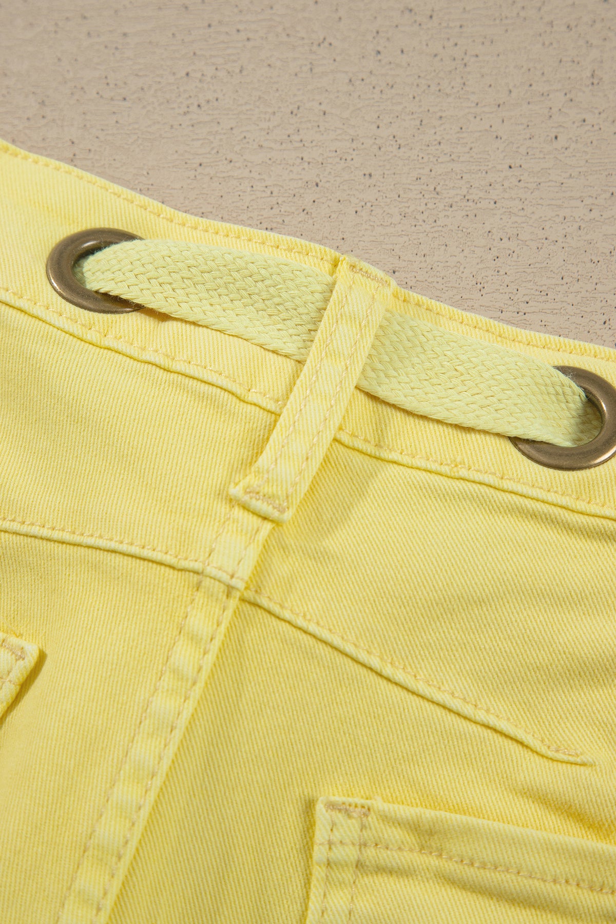 Yellow Solid Color Grommet Detail Knot Waist Barrel Jeans