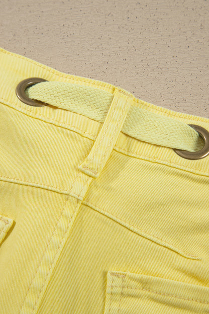 Yellow Solid Color Grommet Detail Knot Waist Barrel Jeans