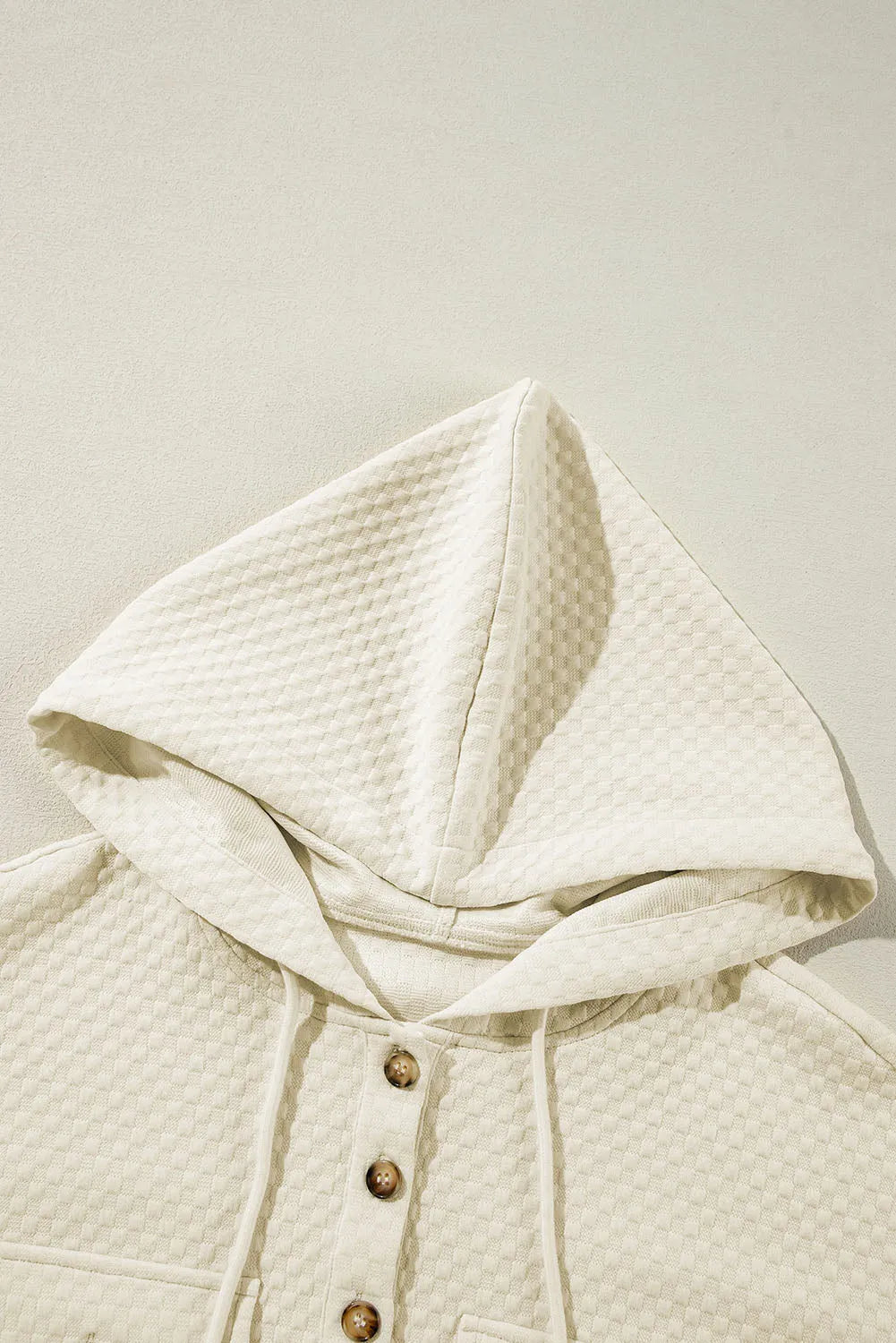 Apricot Textured Buttoned Neckline Side Pockets Hoodie - Chic Meadow Boutique 