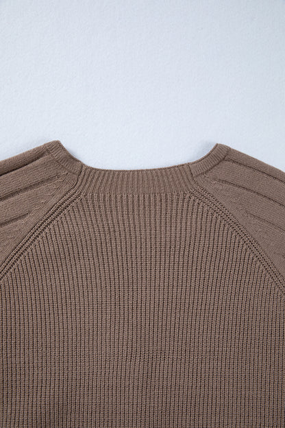 Goat Mixed Texture Knit Button V Neck Sweater Cardigan