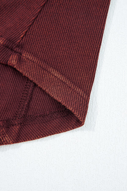 Burgundy Exposed Seam Ribbed Long Sleeve Top