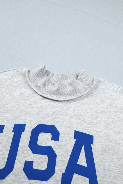 Light Grey Mock Neck Reversible USA/America Graphic Sweatshirt
