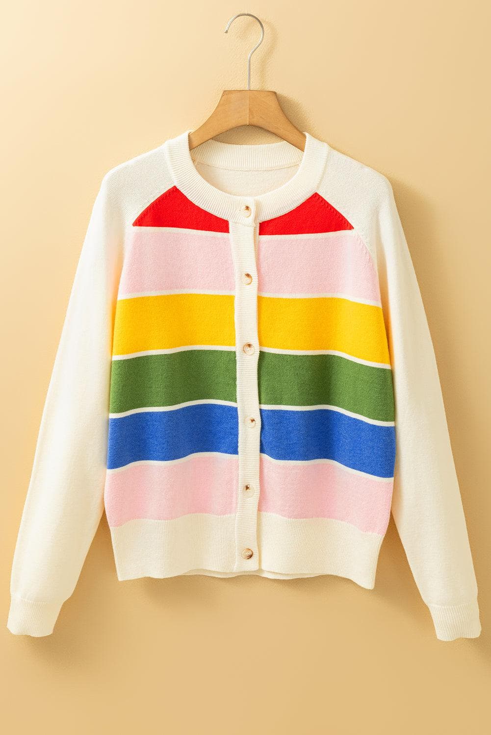 Sweaters & Cardigans/Cardigans White Stripe Colorful Pattern Button Front Sweater Cardigan