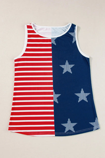 Red USA Flag Printed Round Neck Tank Top - Chic Meadow Boutique 