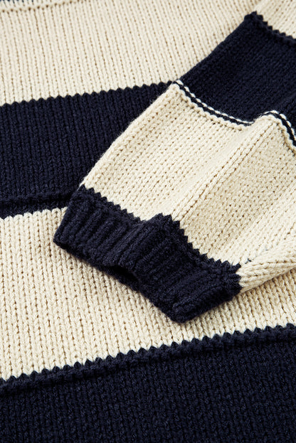 Blue Stripe Color Block PLus Size Drop Shoulder Sweater